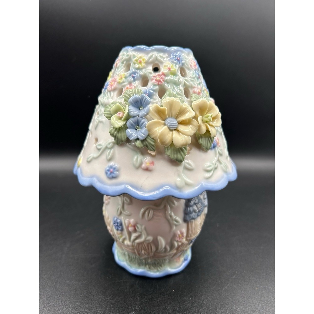 VTG Porcelain Ceramic Floral Birds Fairy Candle Tea Light Pastel Colors